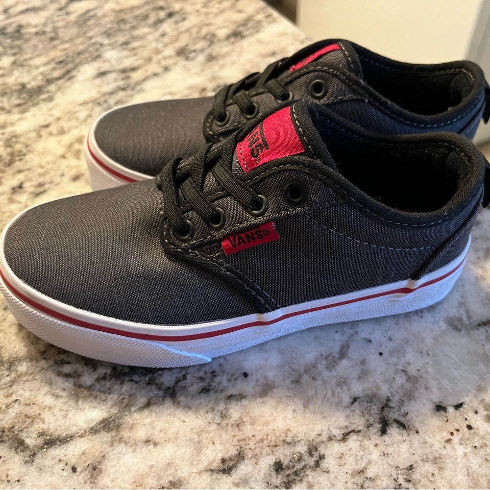 Slip on gray and red laced vans youth 11.5